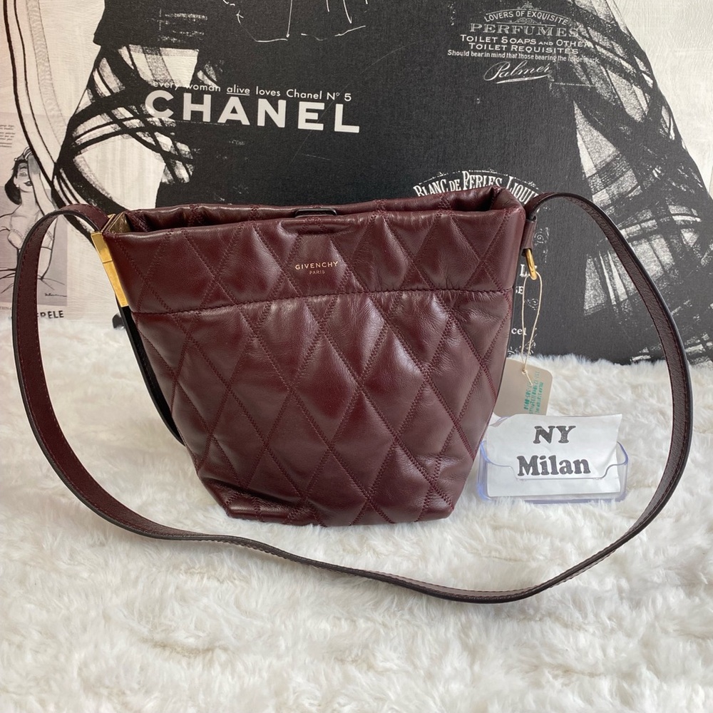 GIVENCHY
Aubergine Quilted Leather Mini GV Bucket Bag